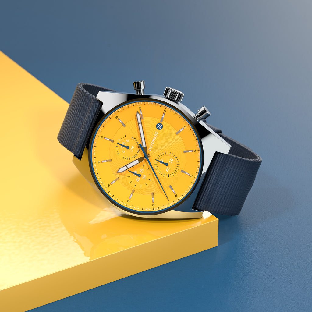 D10 CHRONOGRAPH GIALLO - Ocean Plastic Dark blue Woven - Detomaso Watches