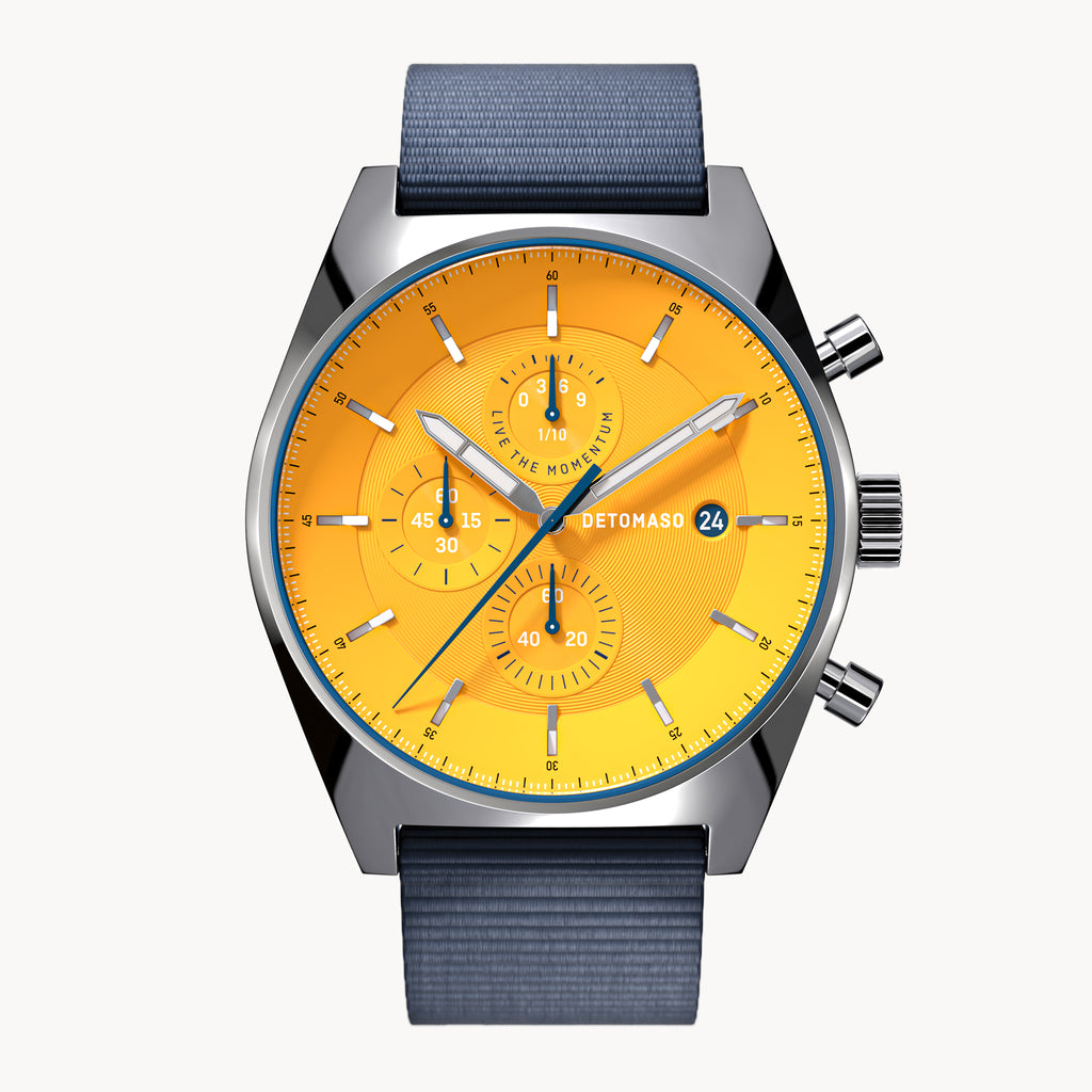 D10 CHRONOGRAPH GIALLO - Ocean Plastic Dark blue Woven - Detomaso Watches