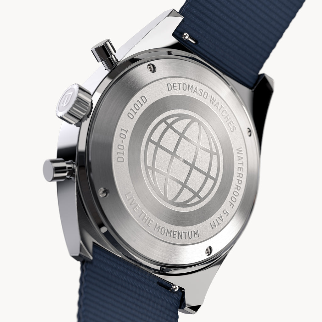 D10 CHRONOGRAPH GIALLO - Ocean Plastic Dark blue Woven - Detomaso Watches