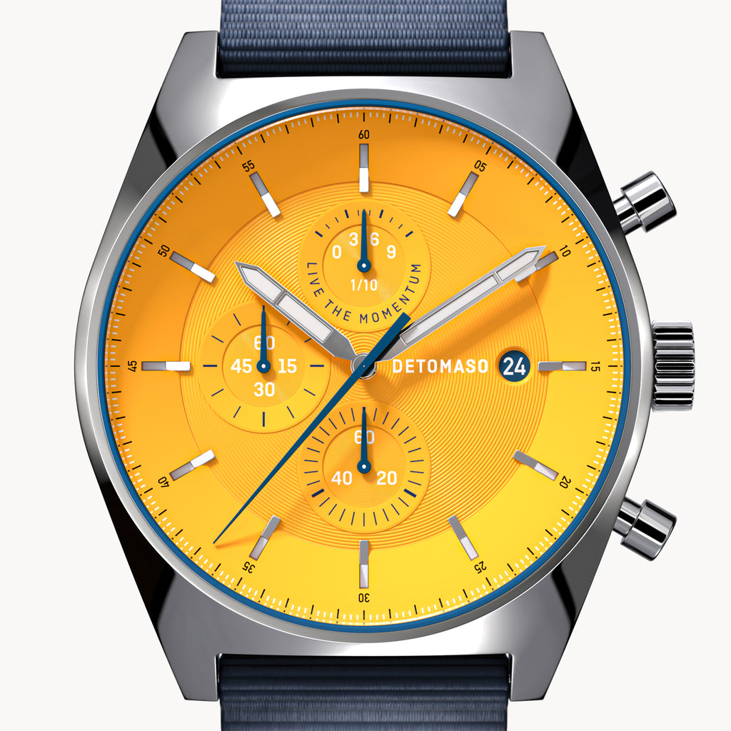 D10 CHRONOGRAPH GIALLO - Ocean Plastic Dark blue Woven - Detomaso Watches