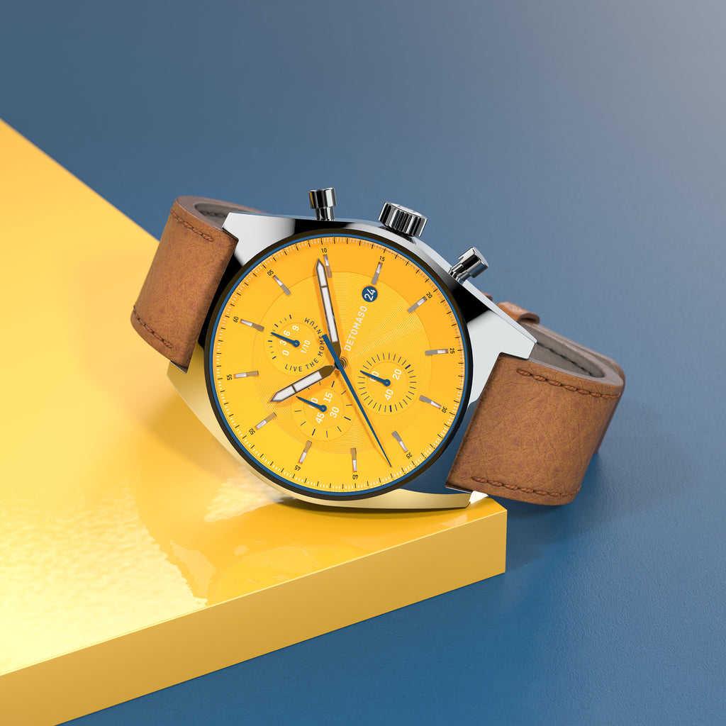 D10 CHRONOGRAPH GIALLO - Leather Brown Venere - Detomaso Watches