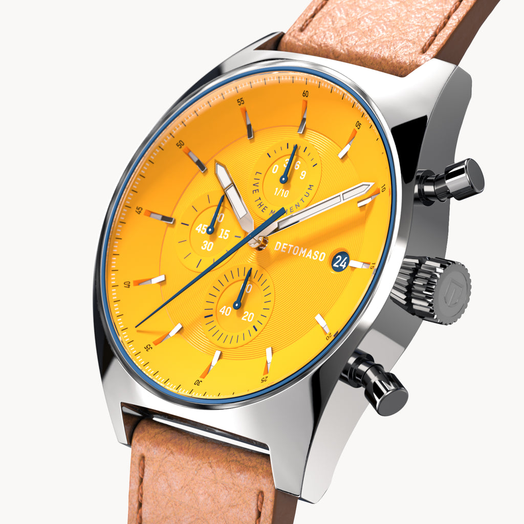 D10 CHRONOGRAPH GIALLO - Leather Brown Venere - Detomaso Watches