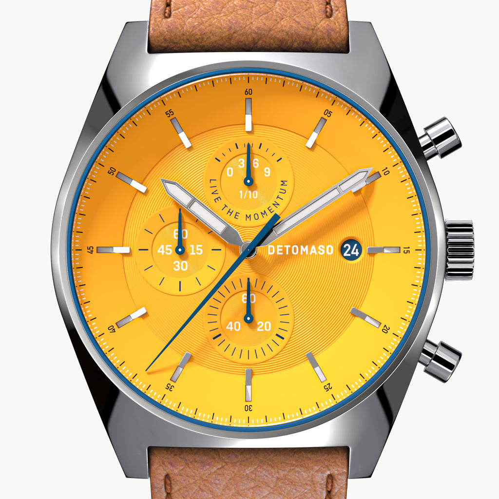 D10 CHRONOGRAPH GIALLO - Leather Brown Venere - Detomaso Watches