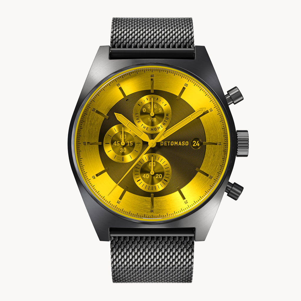 D10 CHRONOGRAPH COLORED GLASS LIMITED EDITION YELLOW - Mesh Gray Brushed - Detomaso Watches