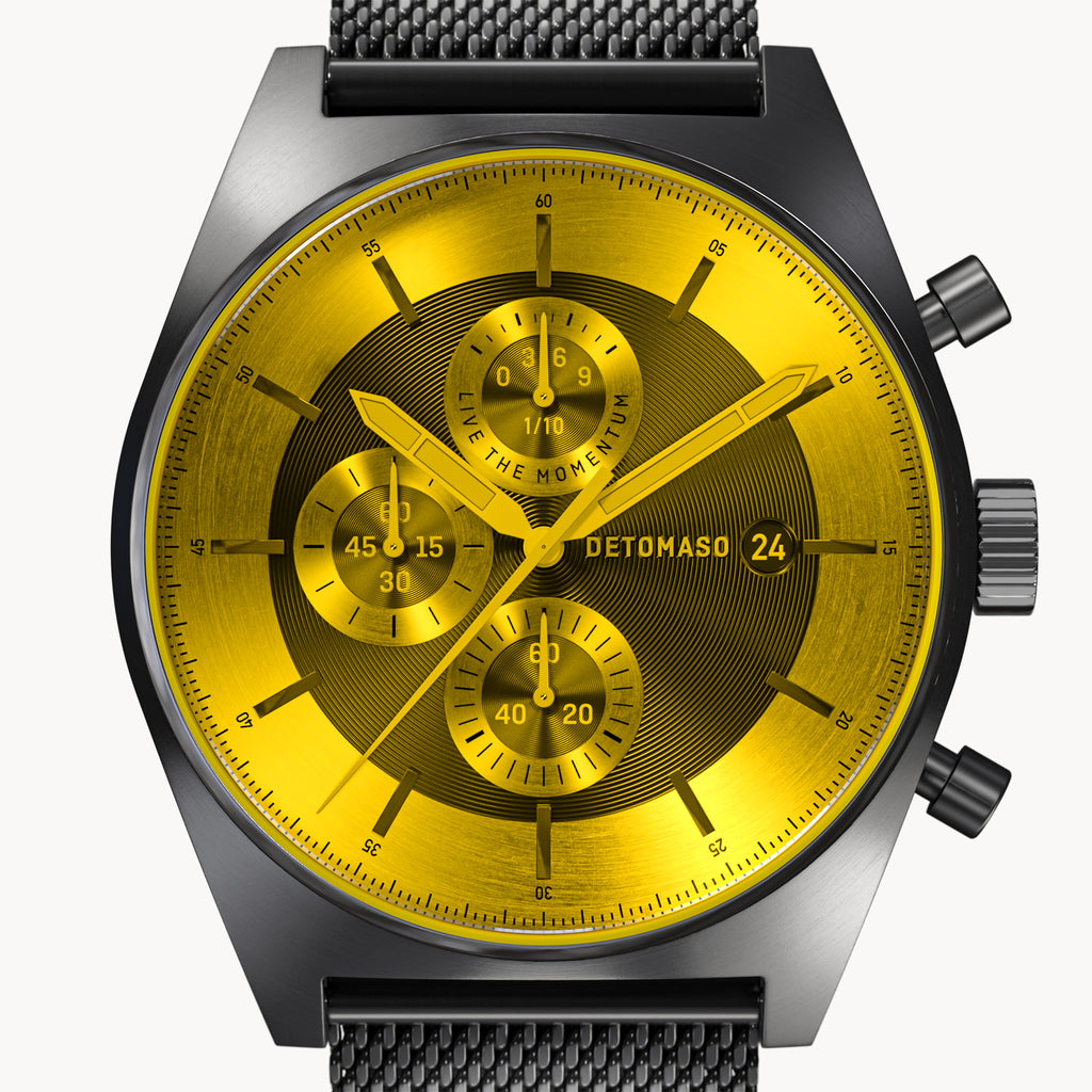 D10 CHRONOGRAPH COLORED GLASS LIMITED EDITION YELLOW - Mesh Gray Brushed - Detomaso Watches
