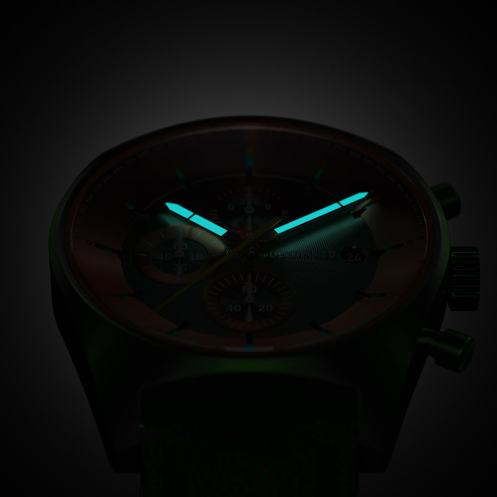 D10 CHRONOGRAPH OLIVE ORANGE - Mesh Olive Brushed - Detomaso Watches
