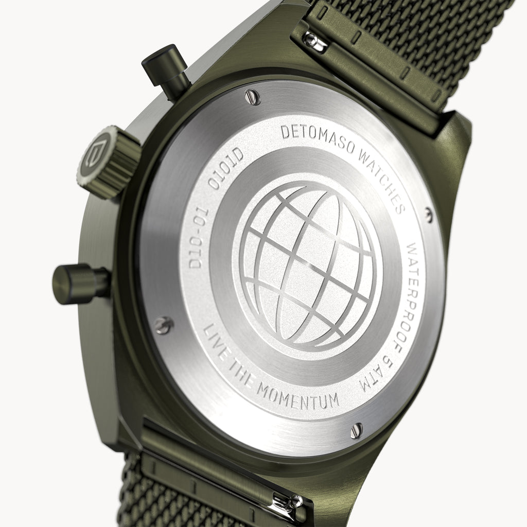 D10 CHRONOGRAPH OLIVE ORANGE - Mesh Olive Brushed - Detomaso Watches