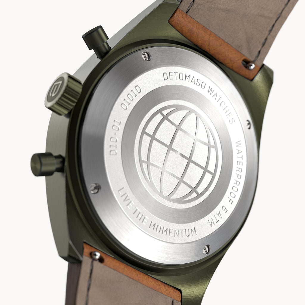 D10 CHRONOGRAPH OLIVE ORANGE - Leather Brown Venere - Detomaso Watches