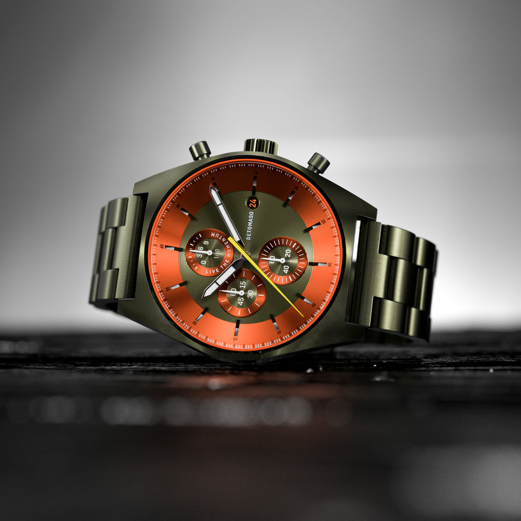 D10 CHRONOGRAPH OLIVE ORANGE - Stainless steel Olive Brushed - Detomaso Watches