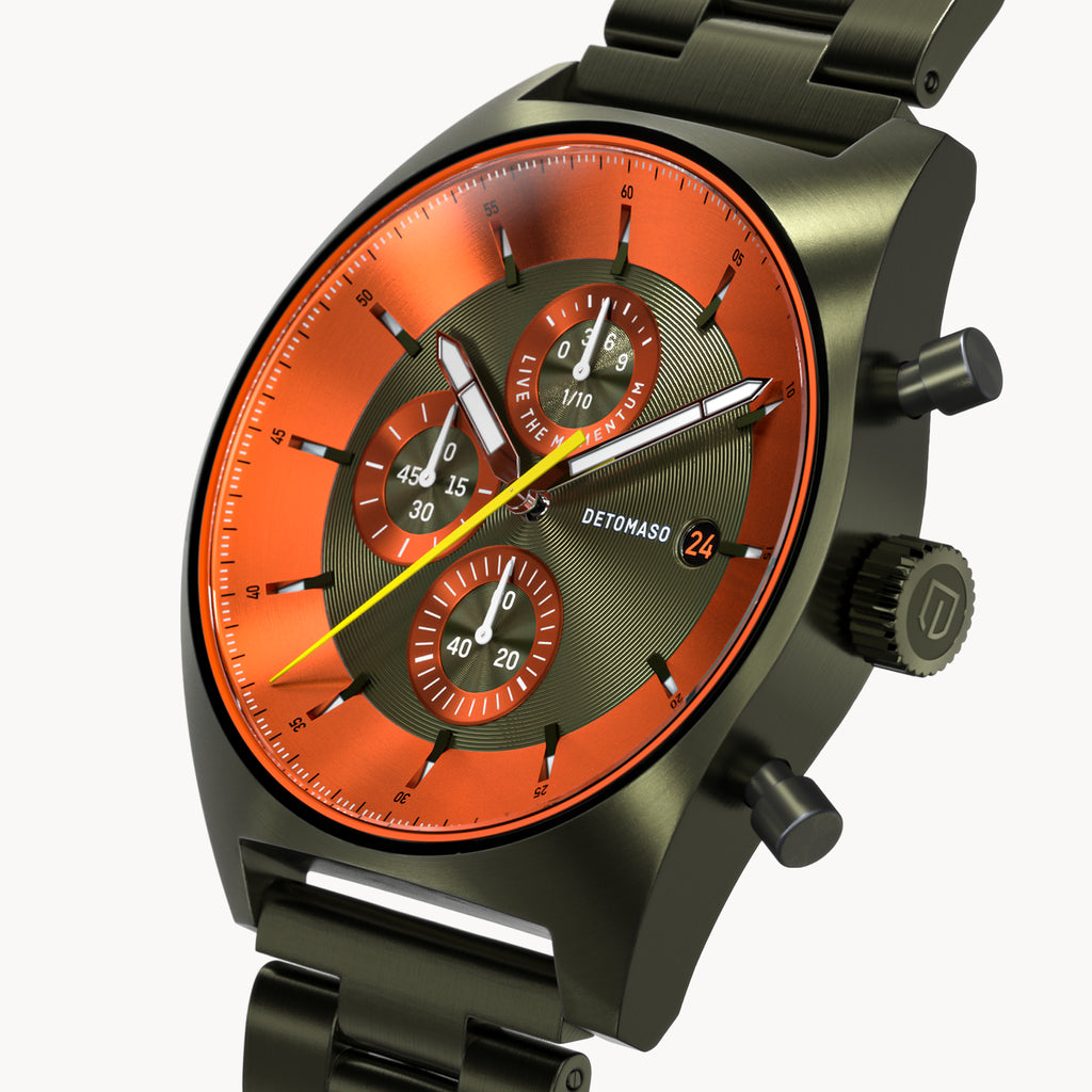 D10 CHRONOGRAPH OLIVE ORANGE - Stainless steel Olive Brushed - Detomaso Watches