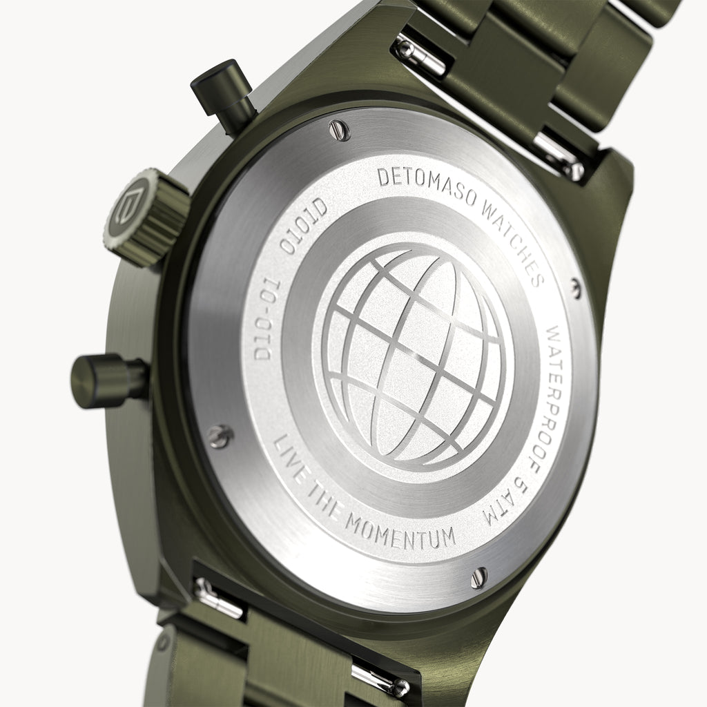 D10 CHRONOGRAPH OLIVE ORANGE - Stainless steel Olive Brushed - Detomaso Watches