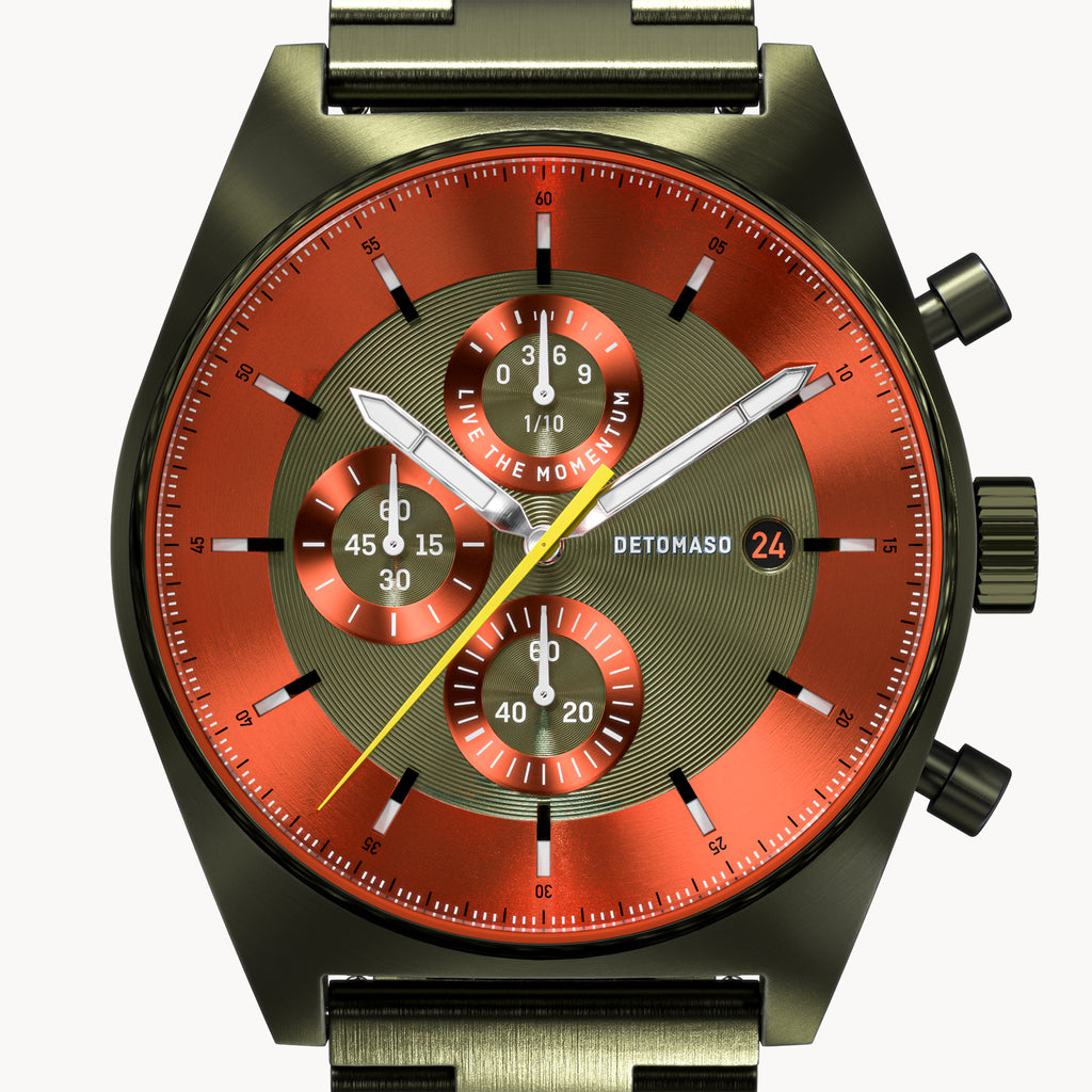 D10 CHRONOGRAPH OLIVE ORANGE - Stainless steel Olive Brushed - Detomaso Watches
