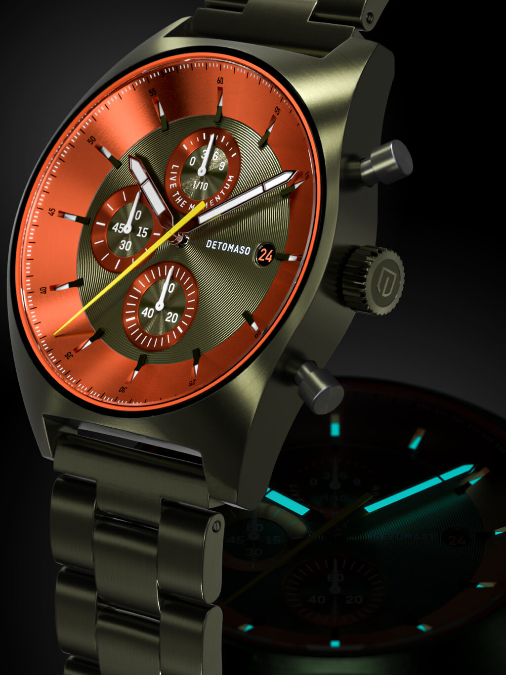 tomoです。 D10 CHRONOGRAPH OLIVE ORANGE Stainless steel Olive Matte Brushed