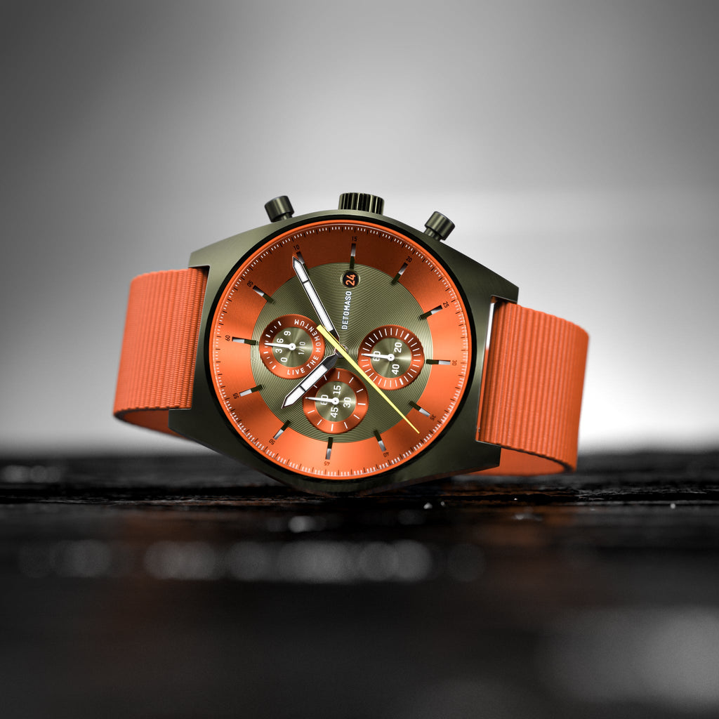 D10 CHRONOGRAPH OLIVE ORANGE - Ocean Plastic Orange Woven - Detomaso Watches