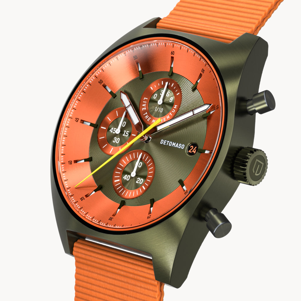 D10 CHRONOGRAPH OLIVE ORANGE - Ocean Plastic Orange Woven - Detomaso Watches