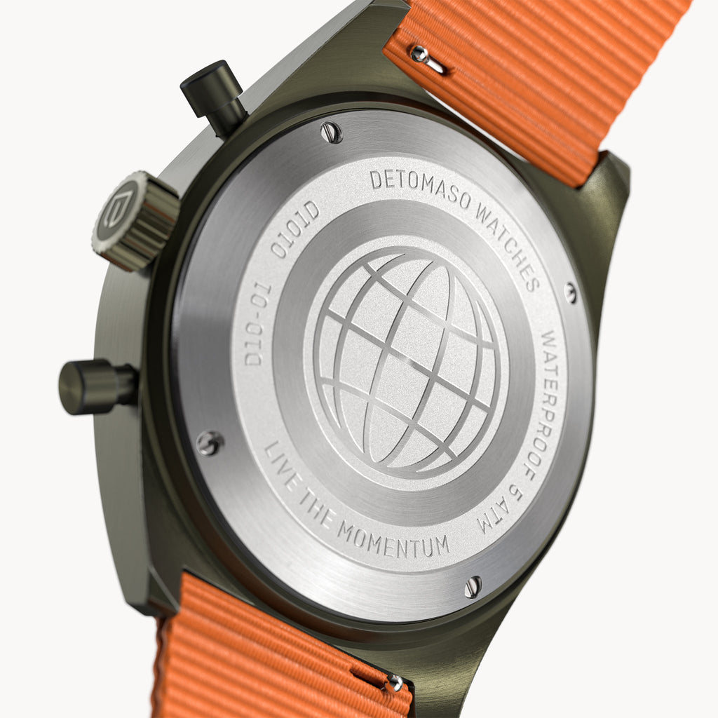 D10 CHRONOGRAPH OLIVE ORANGE - Ocean Plastic Orange Woven - Detomaso Watches