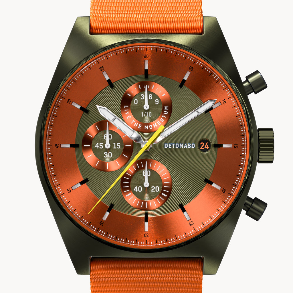 D10 CHRONOGRAPH OLIVE ORANGE - Ocean Plastic Orange Woven - Detomaso Watches
