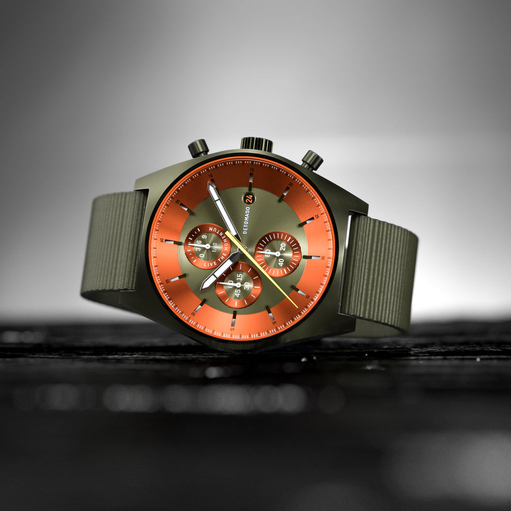 D10 CHRONOGRAPH OLIVE ORANGE - Ocean Plastic Olive Woven - Detomaso Watches