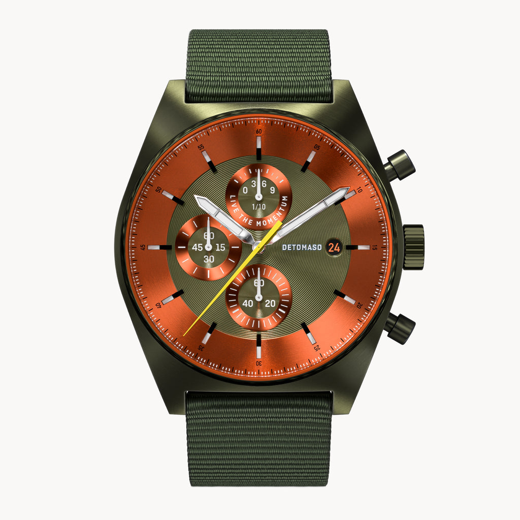D10 CHRONOGRAPH OLIVE ORANGE - Ocean Plastic Olive Woven - Detomaso Watches
