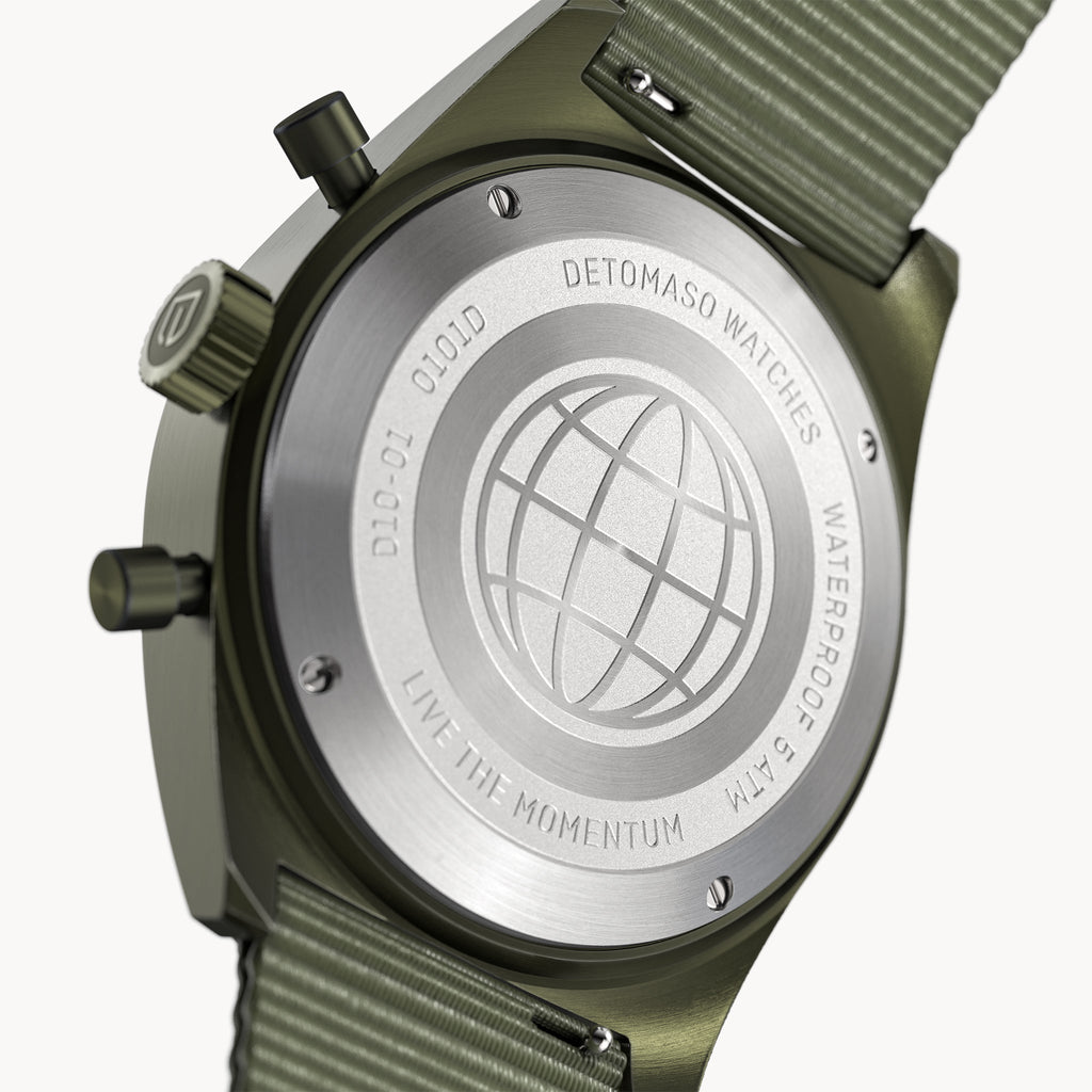 D10 CHRONOGRAPH OLIVE ORANGE - Ocean Plastic Olive Woven - Detomaso Watches