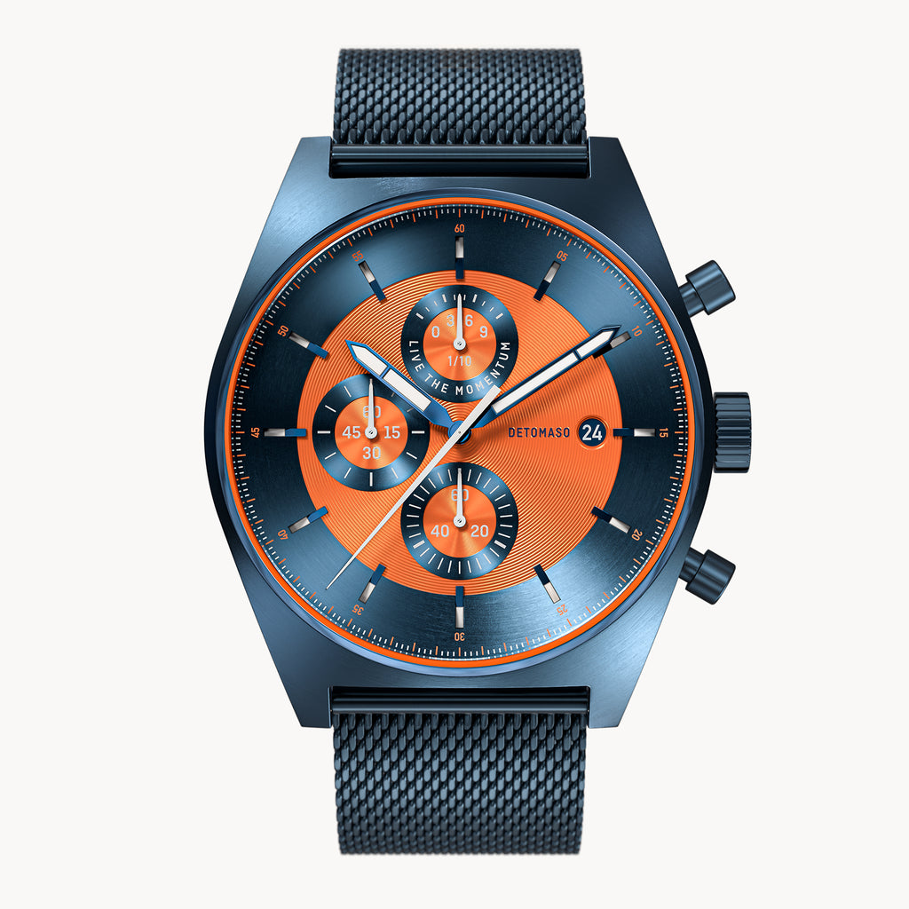 D10 CHRONOGRAPH BLUE ORANGE - Mesh Dark blue Brushed - Detomaso Watches