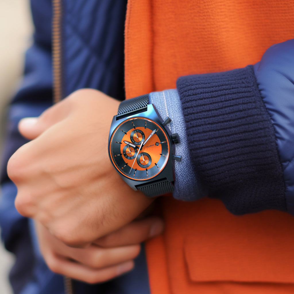 D10 CHRONOGRAPH BLUE ORANGE - Mesh Dark blue Brushed - Detomaso Watches