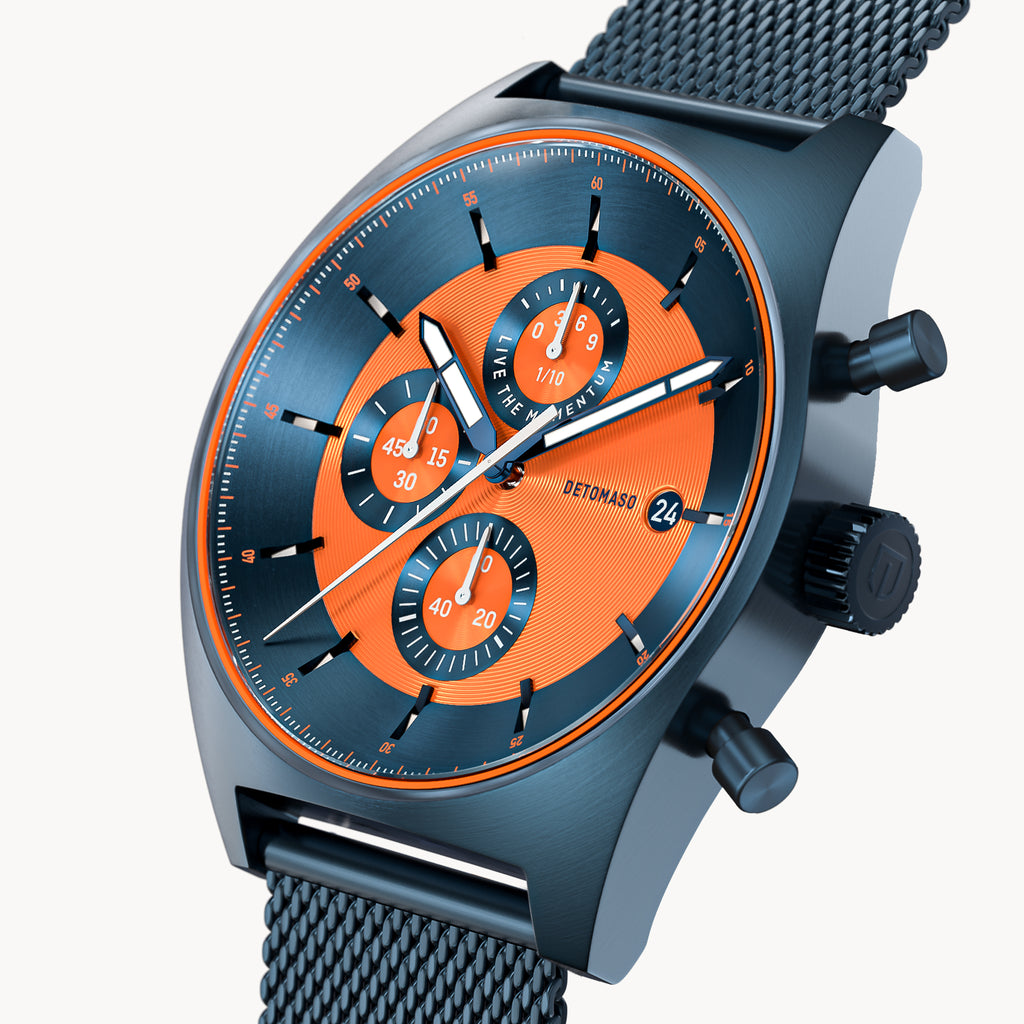D10 CHRONOGRAPH BLUE ORANGE - Mesh Dark blue Brushed - Detomaso Watches