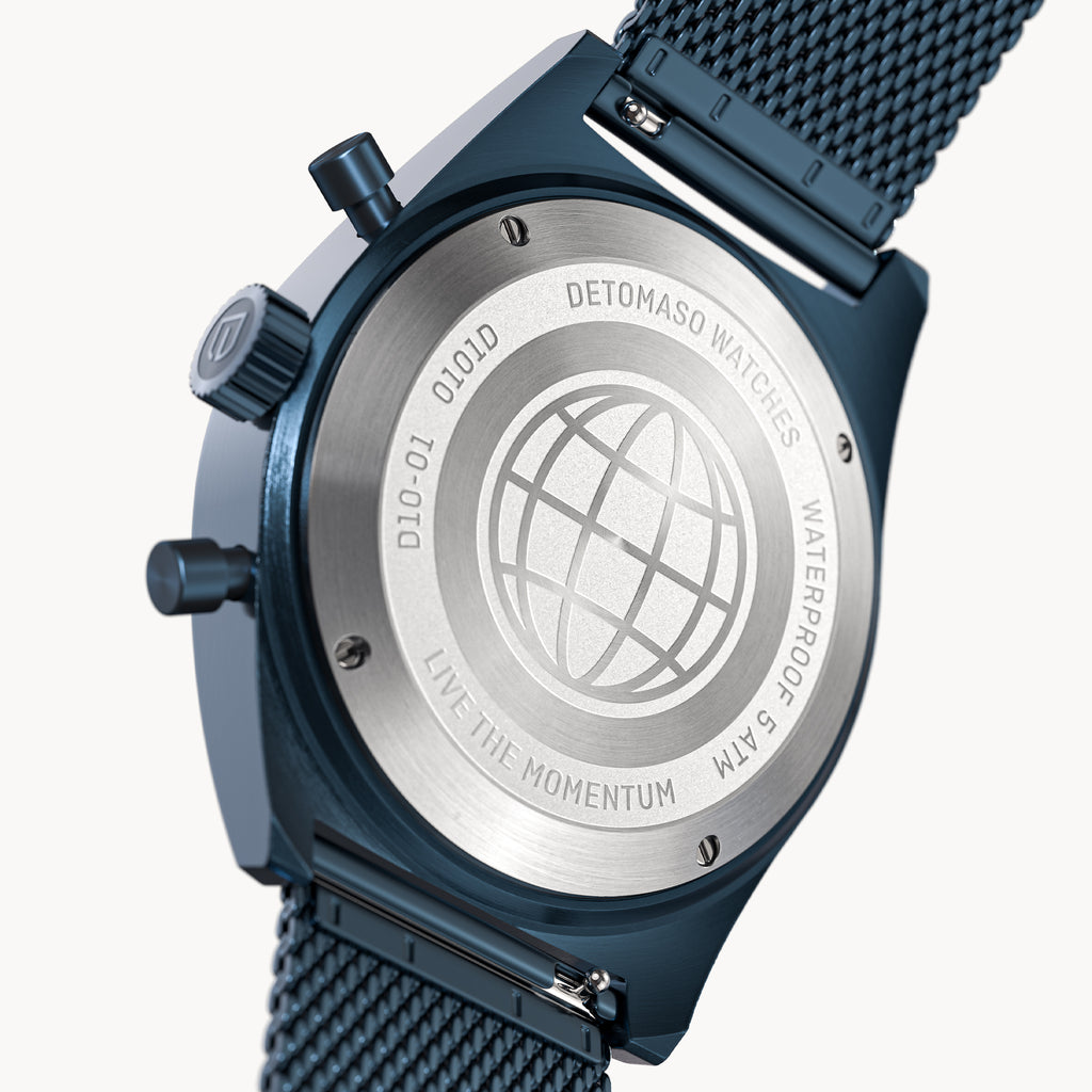 D10 CHRONOGRAPH BLUE ORANGE - Mesh Dark blue Brushed - Detomaso Watches