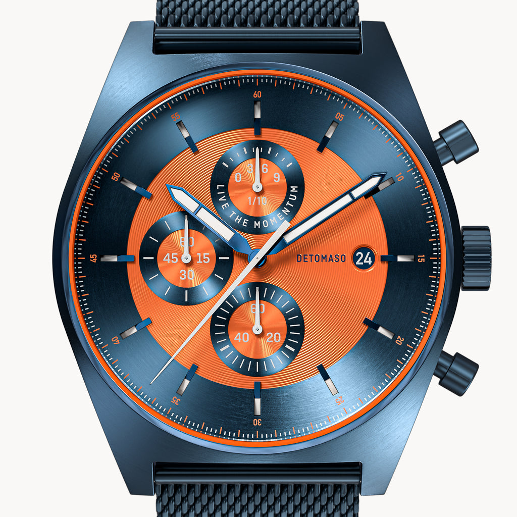 D10 CHRONOGRAPH BLUE ORANGE - Mesh Dark blue Brushed - Detomaso Watches