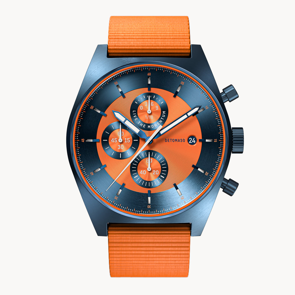 D10 CHRONOGRAPH BLUE ORANGE - Ocean Plastic Orange Woven - Detomaso Watches