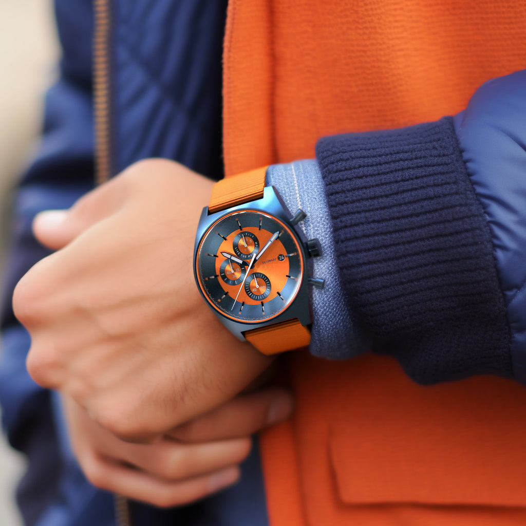 D10 CHRONOGRAPH BLUE ORANGE - Ocean Plastic Orange Woven - Detomaso Watches