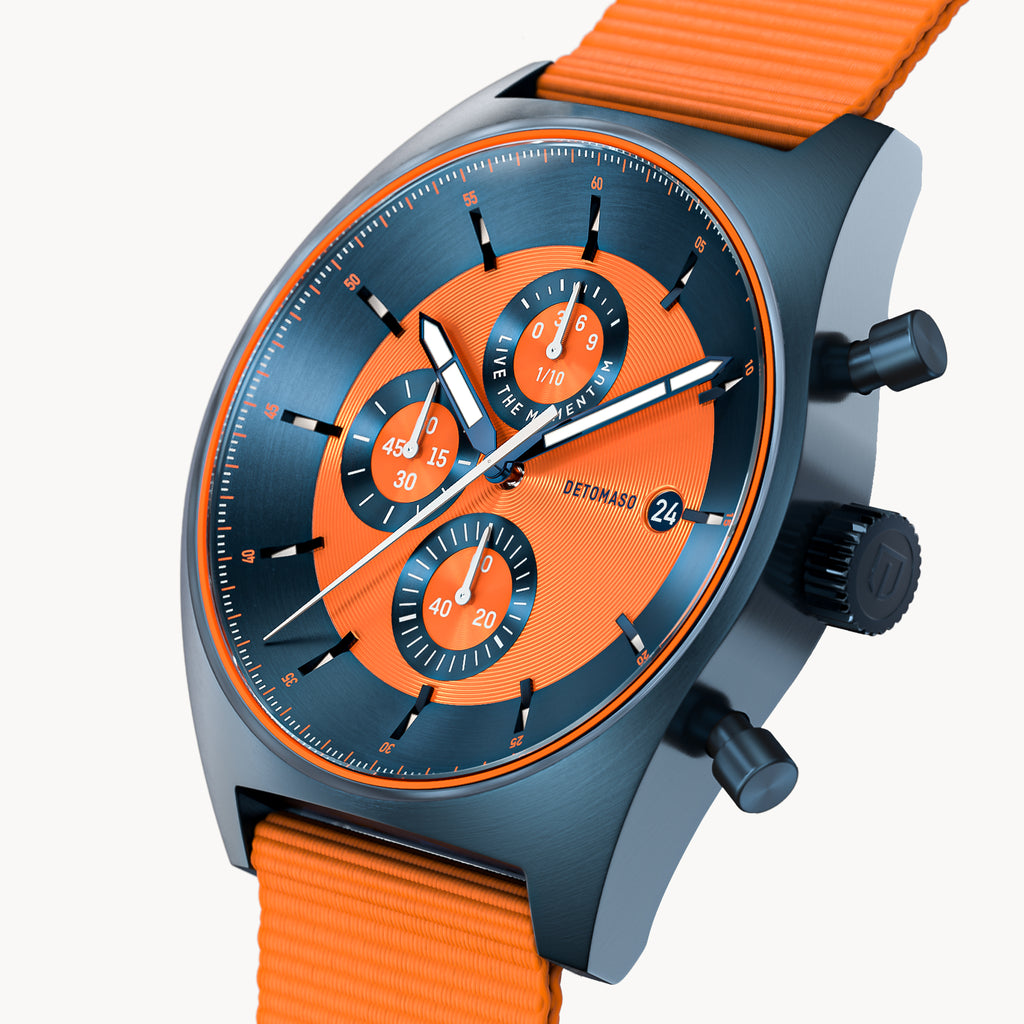D10 CHRONOGRAPH BLUE ORANGE - Ocean Plastic Orange Woven - Detomaso Watches