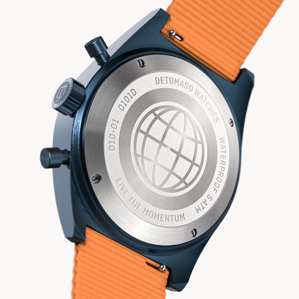 D10 CHRONOGRAPH BLUE ORANGE - Ocean Plastic Orange Woven - Detomaso Watches