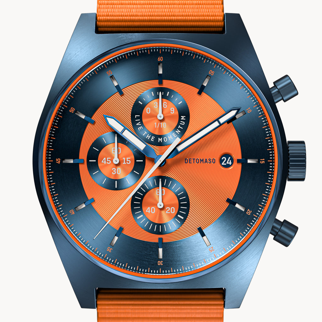 D10 CHRONOGRAPH BLUE ORANGE - Ocean Plastic Orange Woven - Detomaso Watches