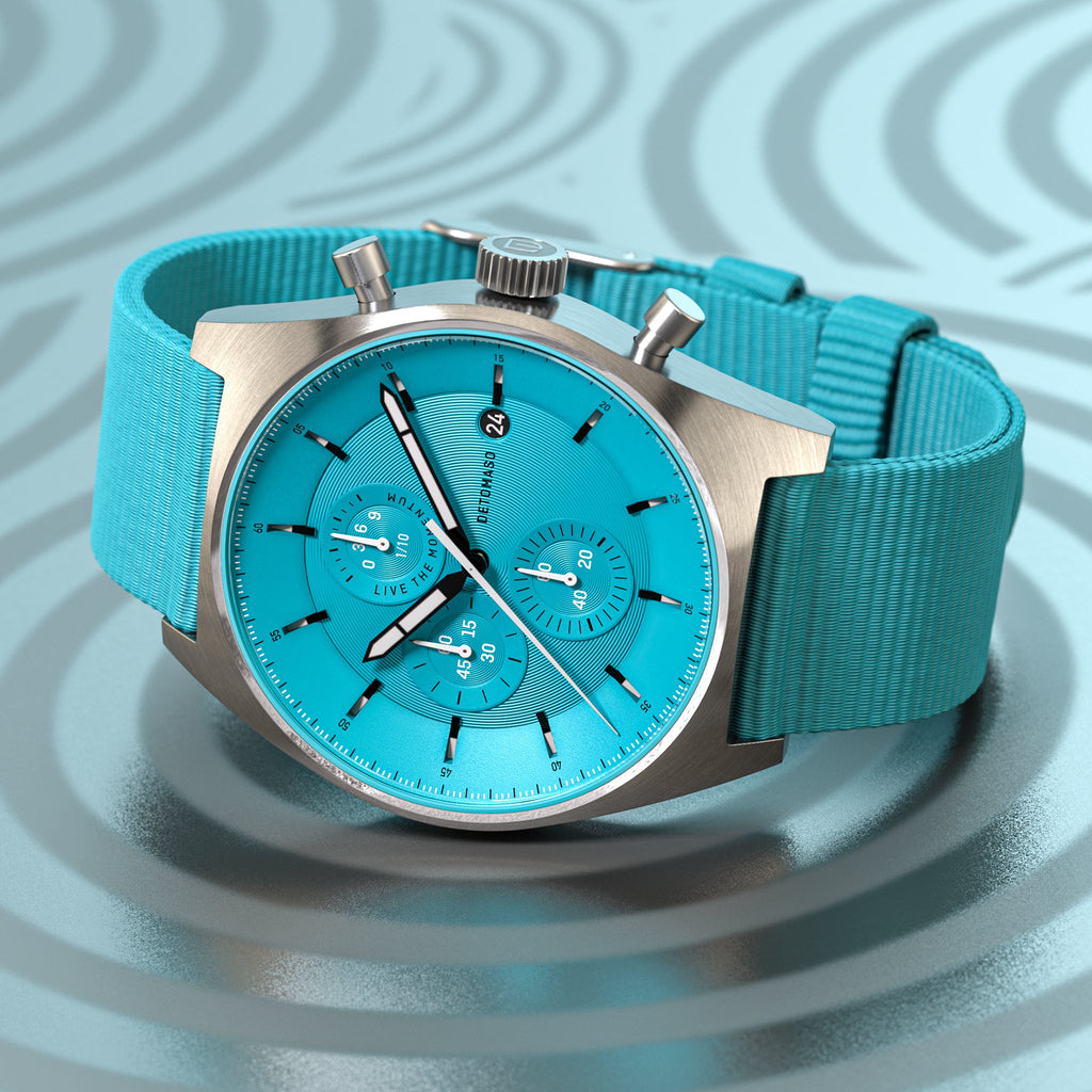 D10 CHRONO MINTY BLUE - Ocean Plastic Turquoise Woven - Detomaso Watches