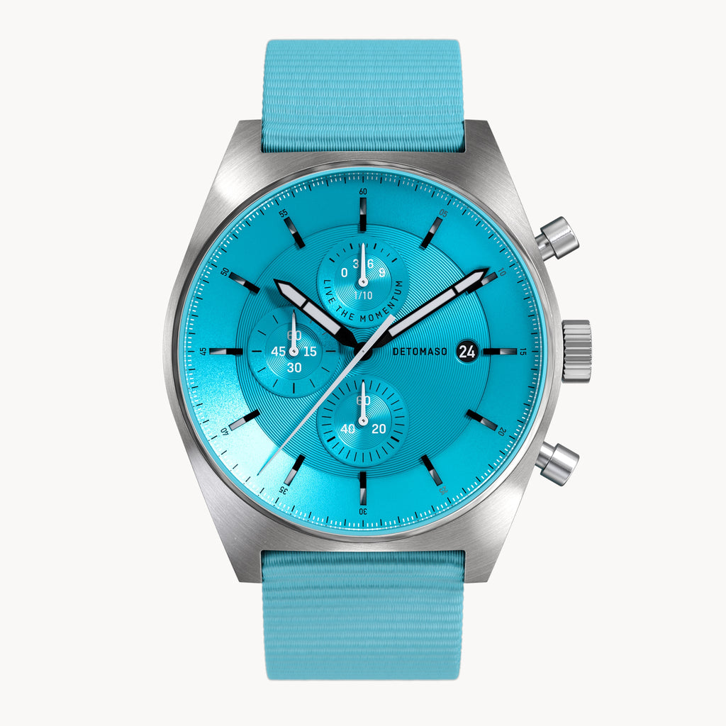 D10 CHRONO MINTY BLUE - Ocean Plastic Turquoise Woven - Detomaso Watches