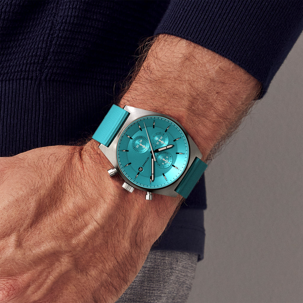 D10 CHRONO MINTY BLUE - Ocean Plastic Turquoise Woven - Detomaso Watches