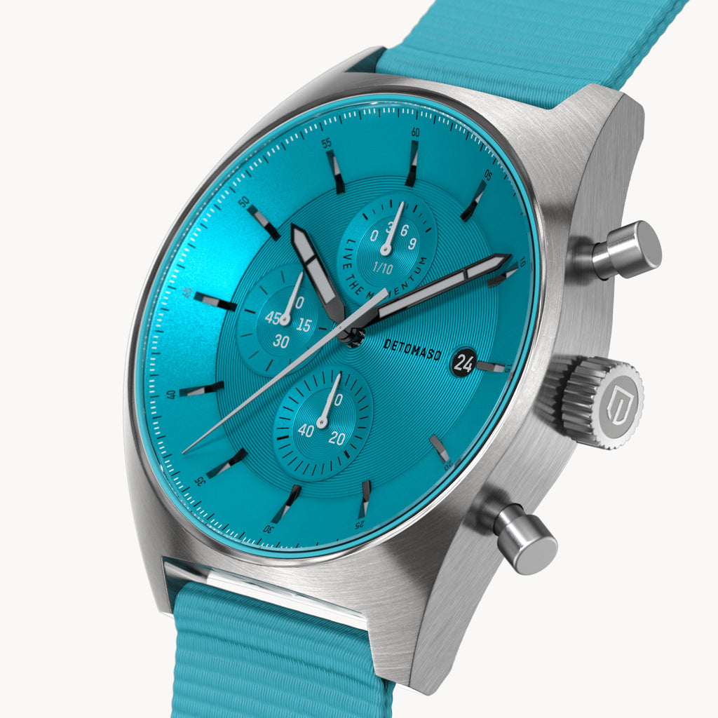 D10 CHRONO MINTY BLUE - Ocean Plastic Turquoise Woven - Detomaso Watches