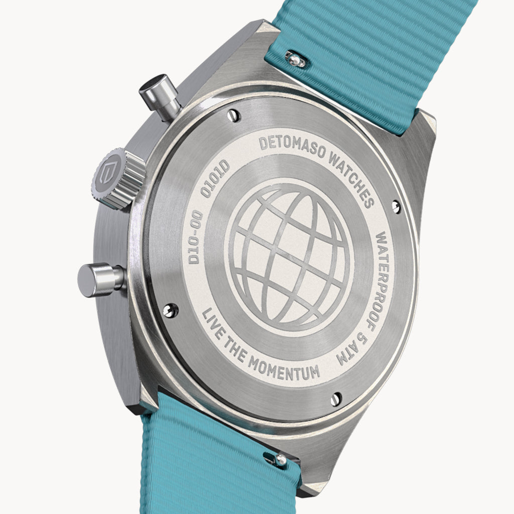 D10 CHRONO MINTY BLUE - Ocean Plastic Turquoise Woven - Detomaso Watches