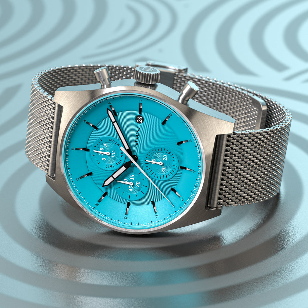 D10 CHRONO MINTY BLUE - Mesh Silver Brushed - Detomaso Watches