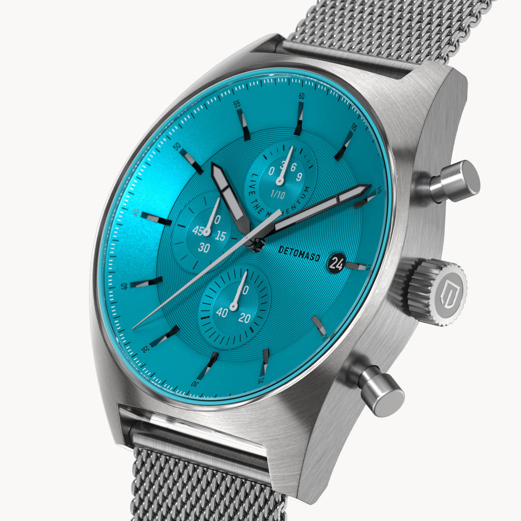 D10 CHRONO MINTY BLUE - Mesh Silver Brushed - Detomaso Watches