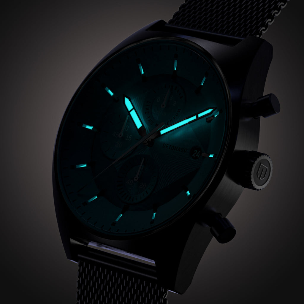 D10 CHRONO MINTY BLUE - Mesh Silver Brushed - Detomaso Watches