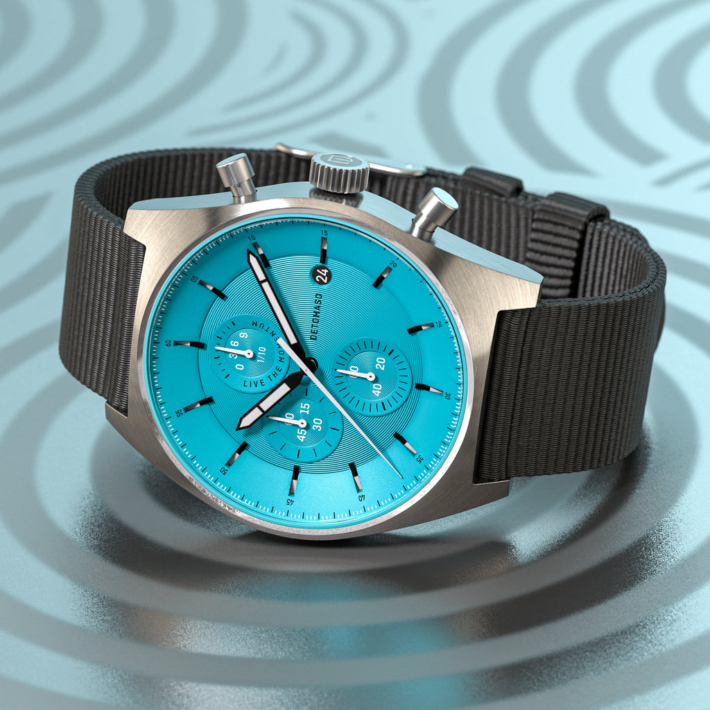 D10 CHRONO MINTY BLUE - Ocean Plastic Black Woven - Detomaso Watches