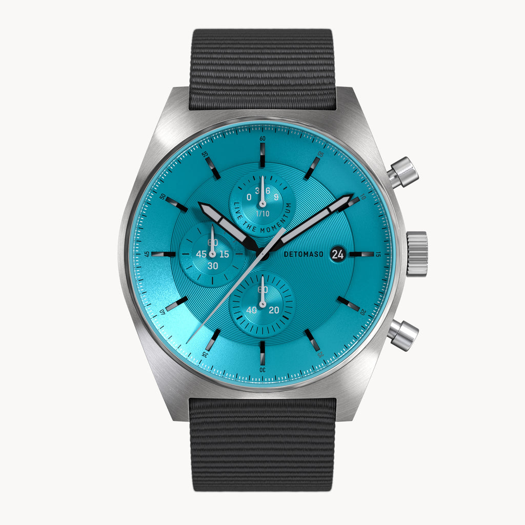 D10 CHRONO MINTY BLUE - Ocean Plastic Black Woven - Detomaso Watches