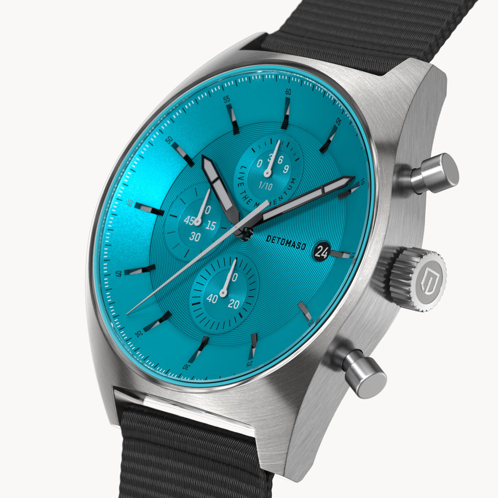 D10 CHRONO MINTY BLUE - Ocean Plastic Black Woven - Detomaso Watches