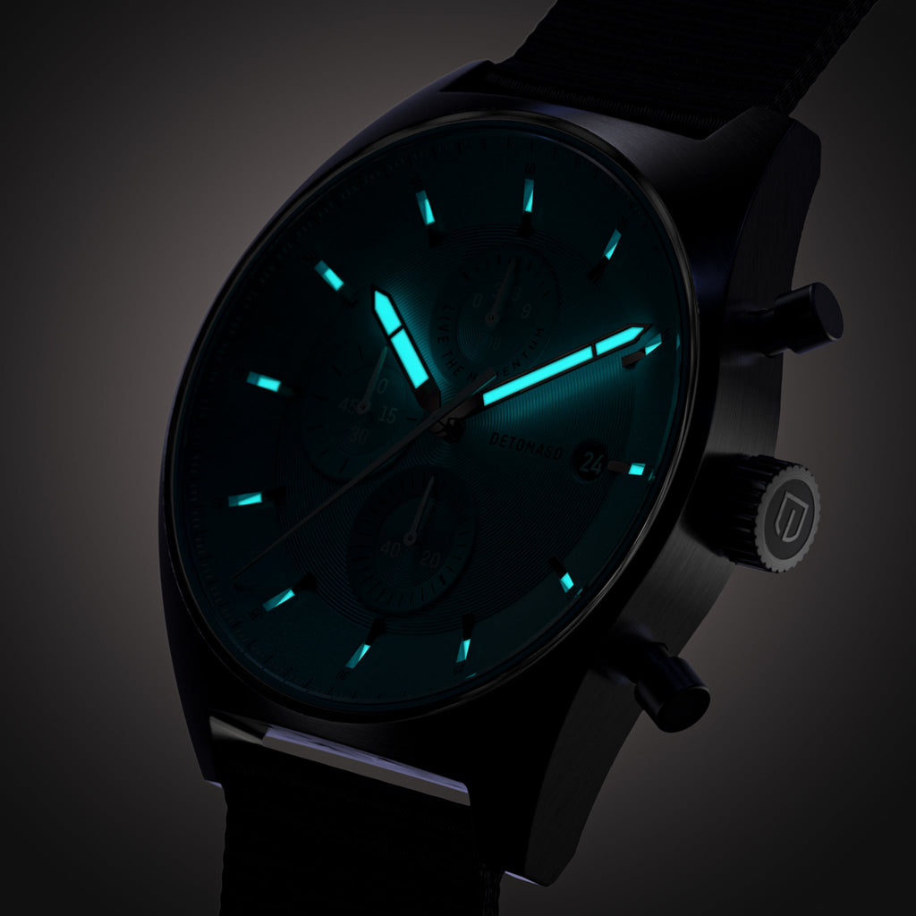 D10 CHRONO MINTY BLUE - Ocean Plastic Black Woven - Detomaso Watches