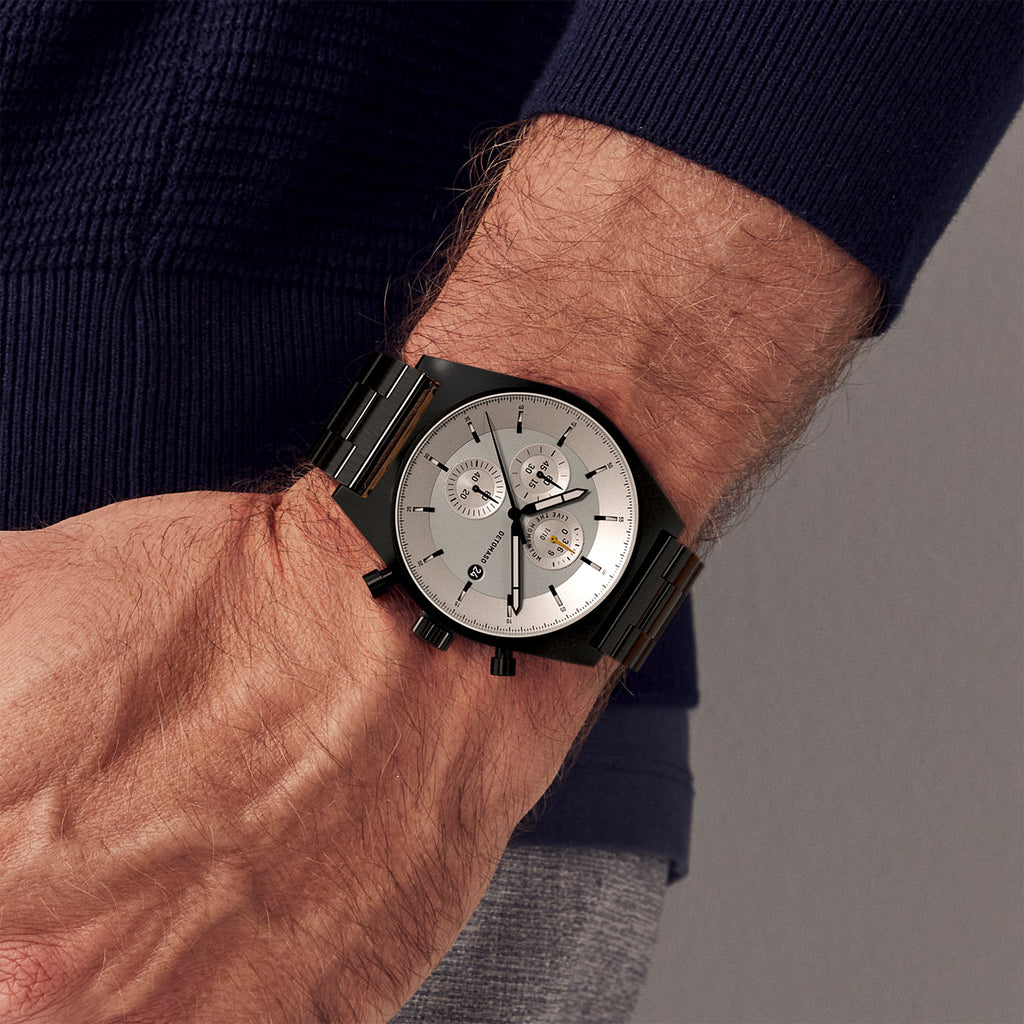D10 CHRONO BLACK WHITE - Stainless steel Black Brushed - Detomaso Watches