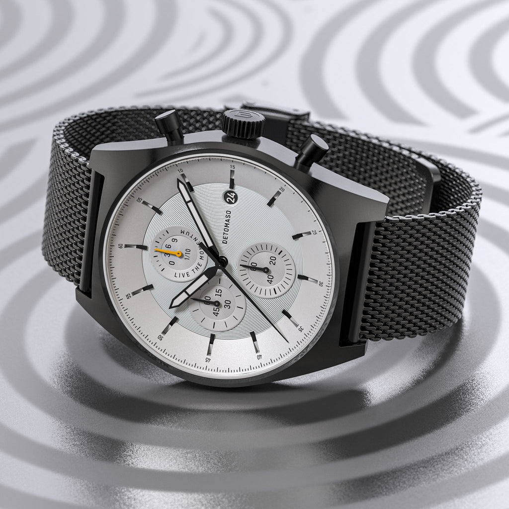 D10 CHRONO BLACK WHITE - Mesh Black Brushed Matte - Detomaso Watches