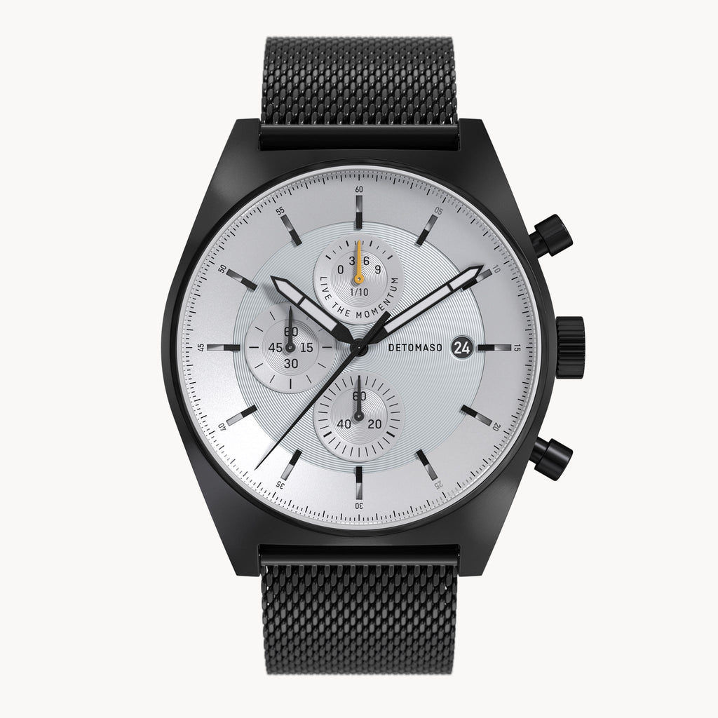 D10 CHRONO BLACK WHITE - Mesh Black Brushed Matte - Detomaso Watches