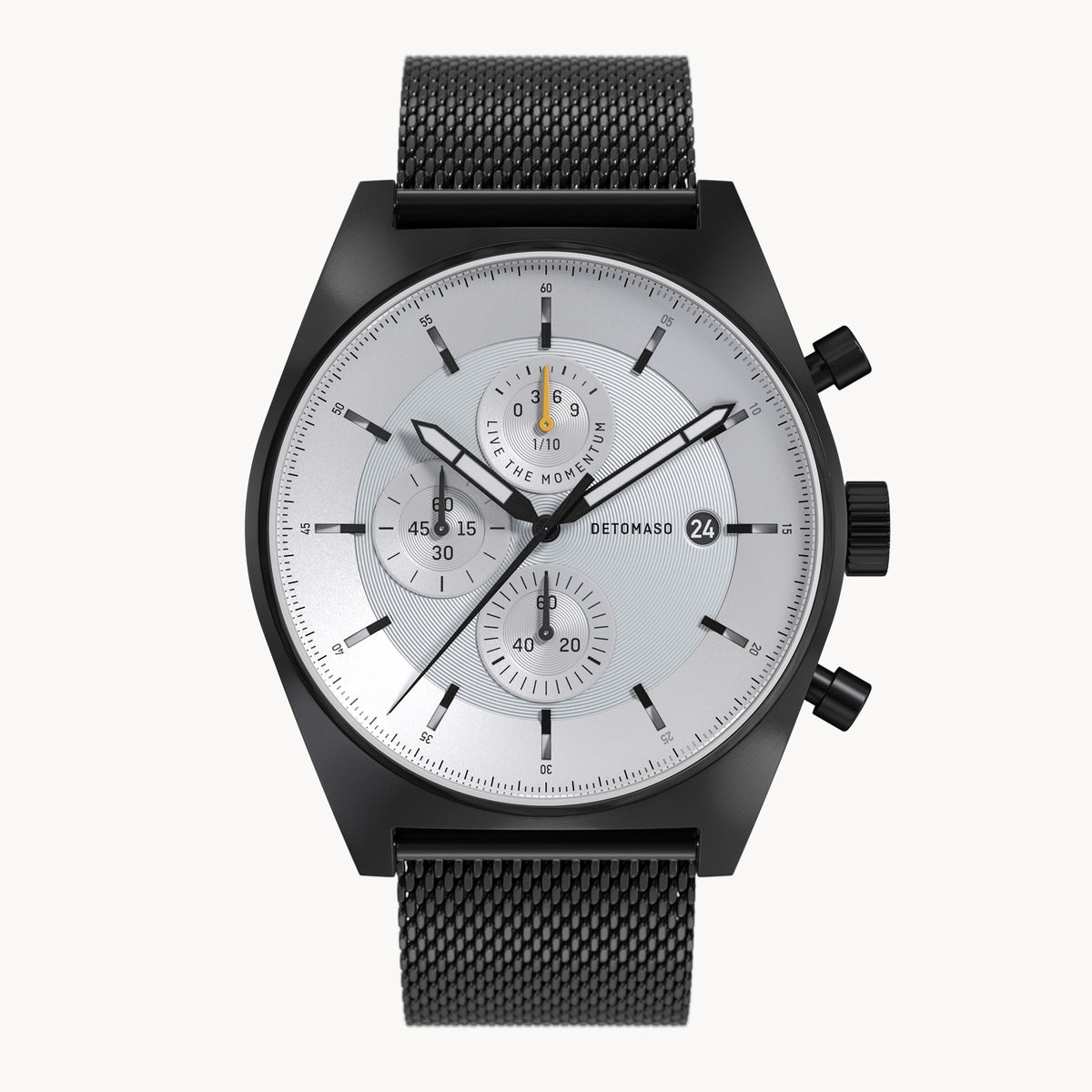 D10 CHRONO BLACK WHITE Mesh Black Matte Brushed – DETOMASO Watches ...